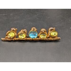 Vintage Gold Tone Jelly Belly Birds on a Branch Brooch Pin 2.5”